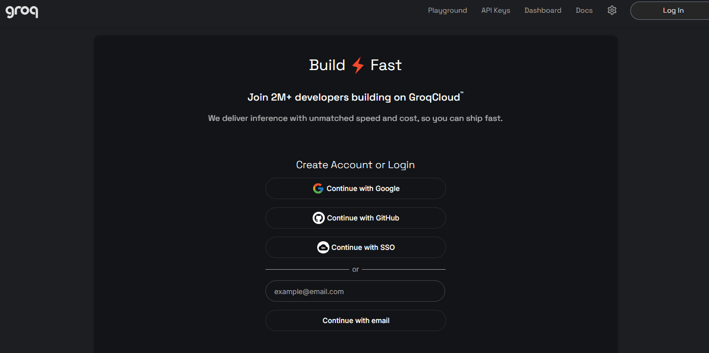 Groq Console - registration page